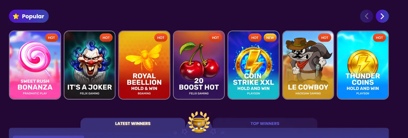 Übersicht der Spielautomaten im Spinando Casino